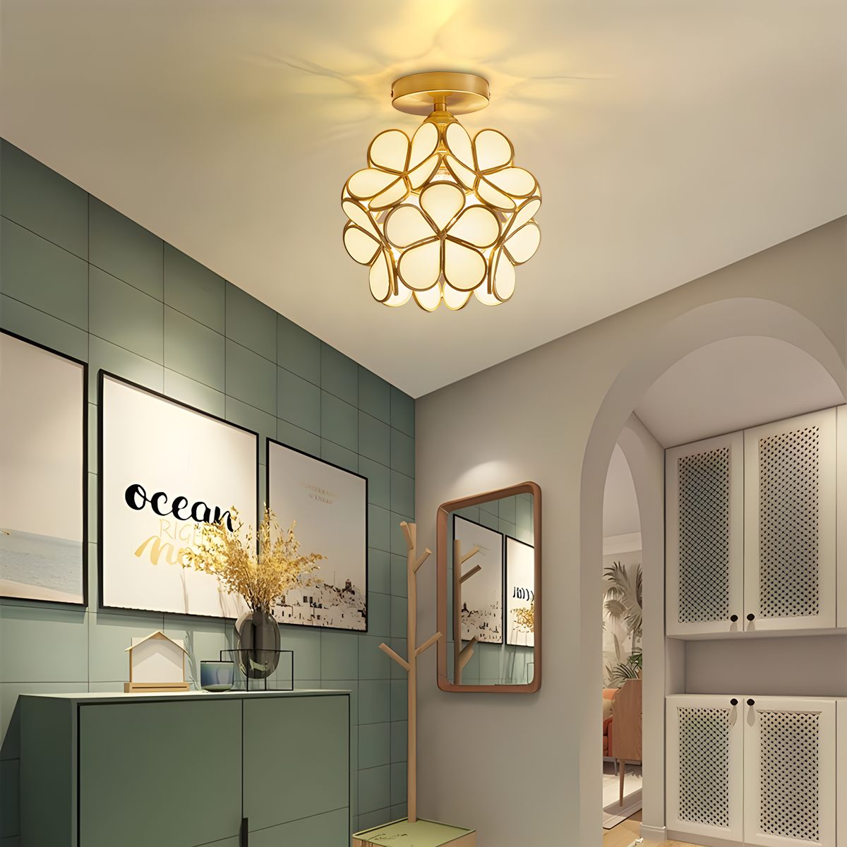 Feyran European Style Copper Glass Ceiling Lamp-E