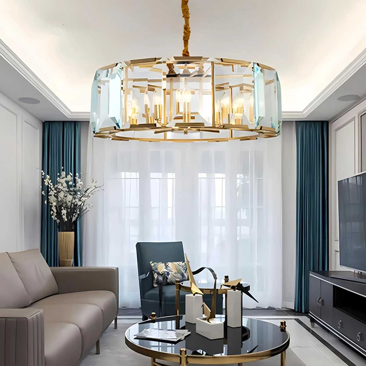 Feyran Circular Glass Chandelier for Dining Room