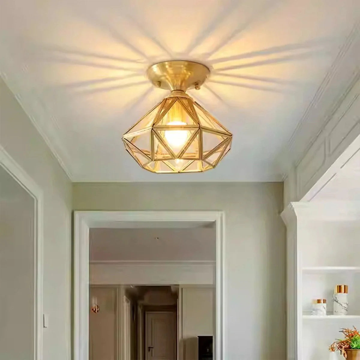 Feyran European Style Copper Glass Ceiling Lamp-A