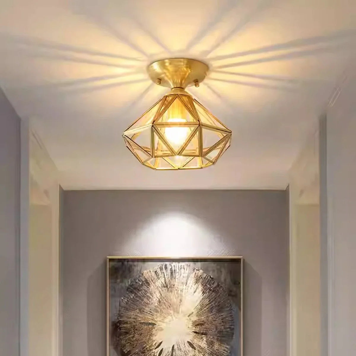 Feyran European Style Copper Glass Ceiling Lamp-A