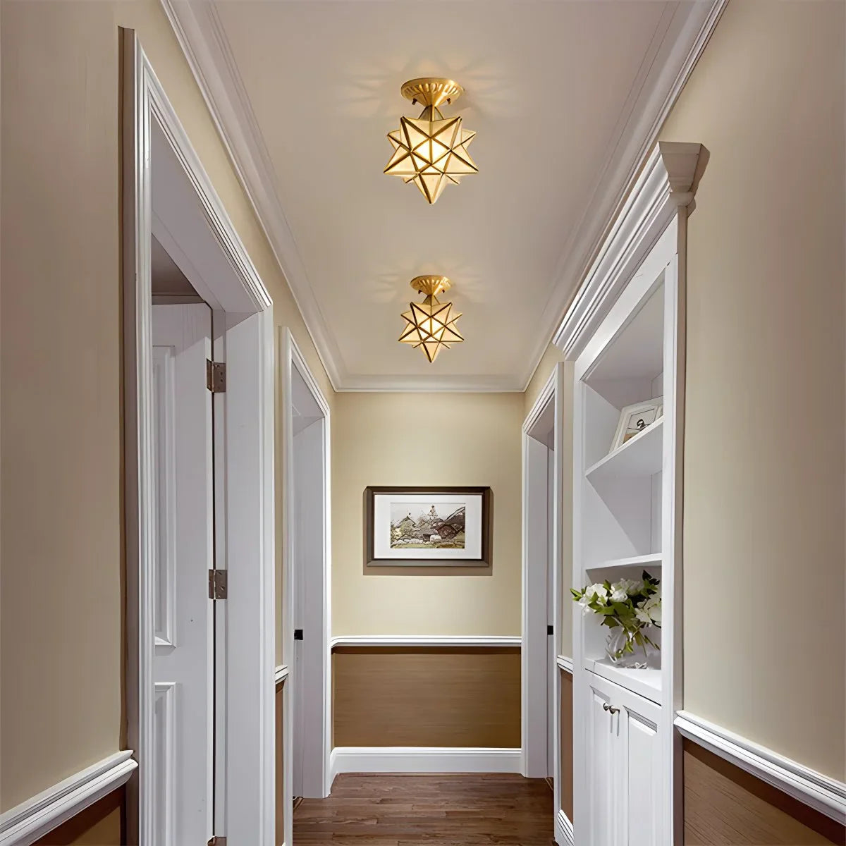 Feyran European Style Copper Glass Ceiling Lamp-A