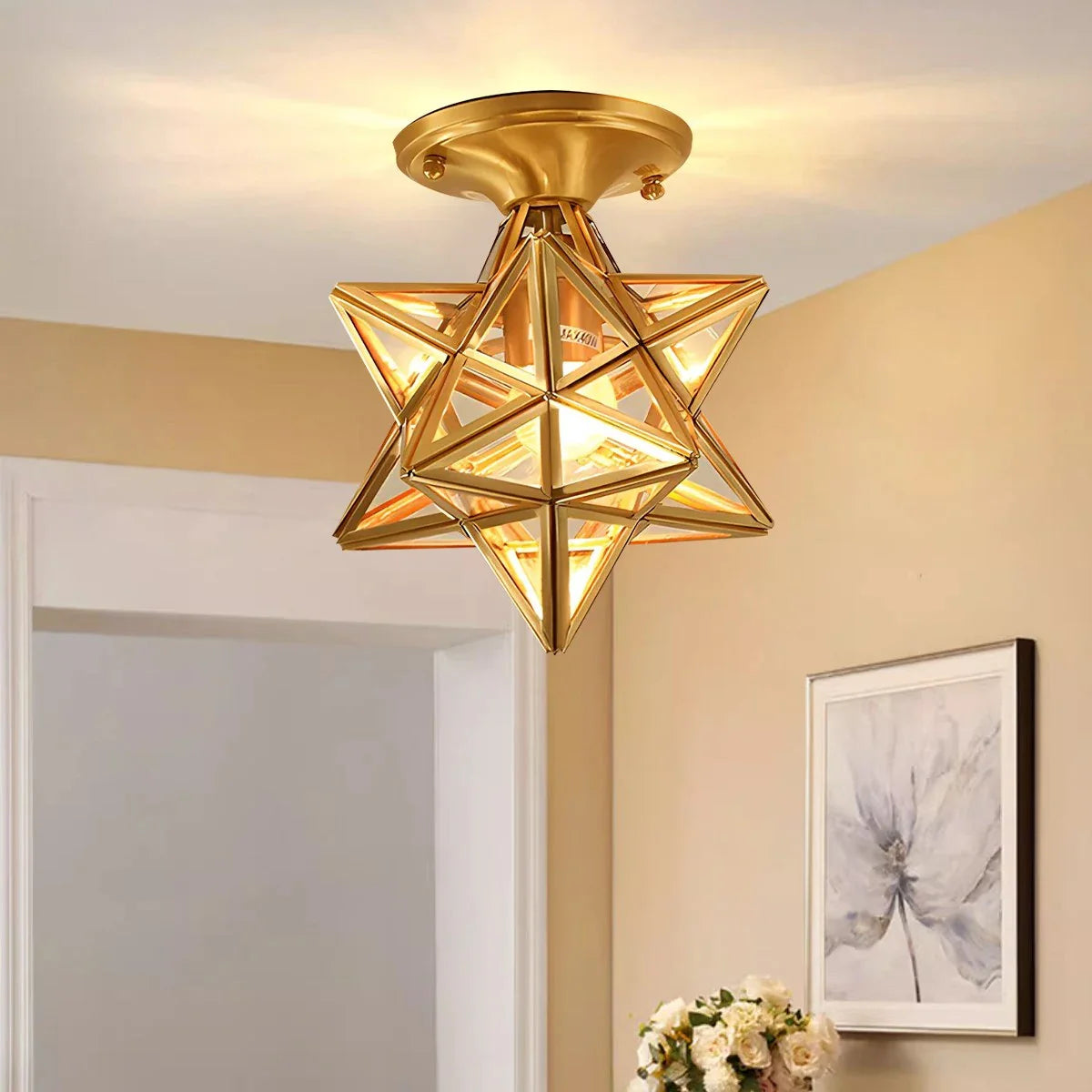 Feyran European Style Copper Glass Ceiling Lamp-A