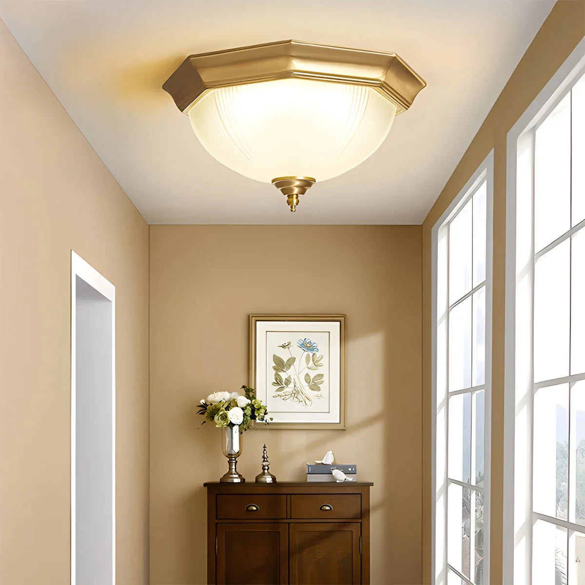 Feyran European Style Copper Glass Ceiling Lamp-D