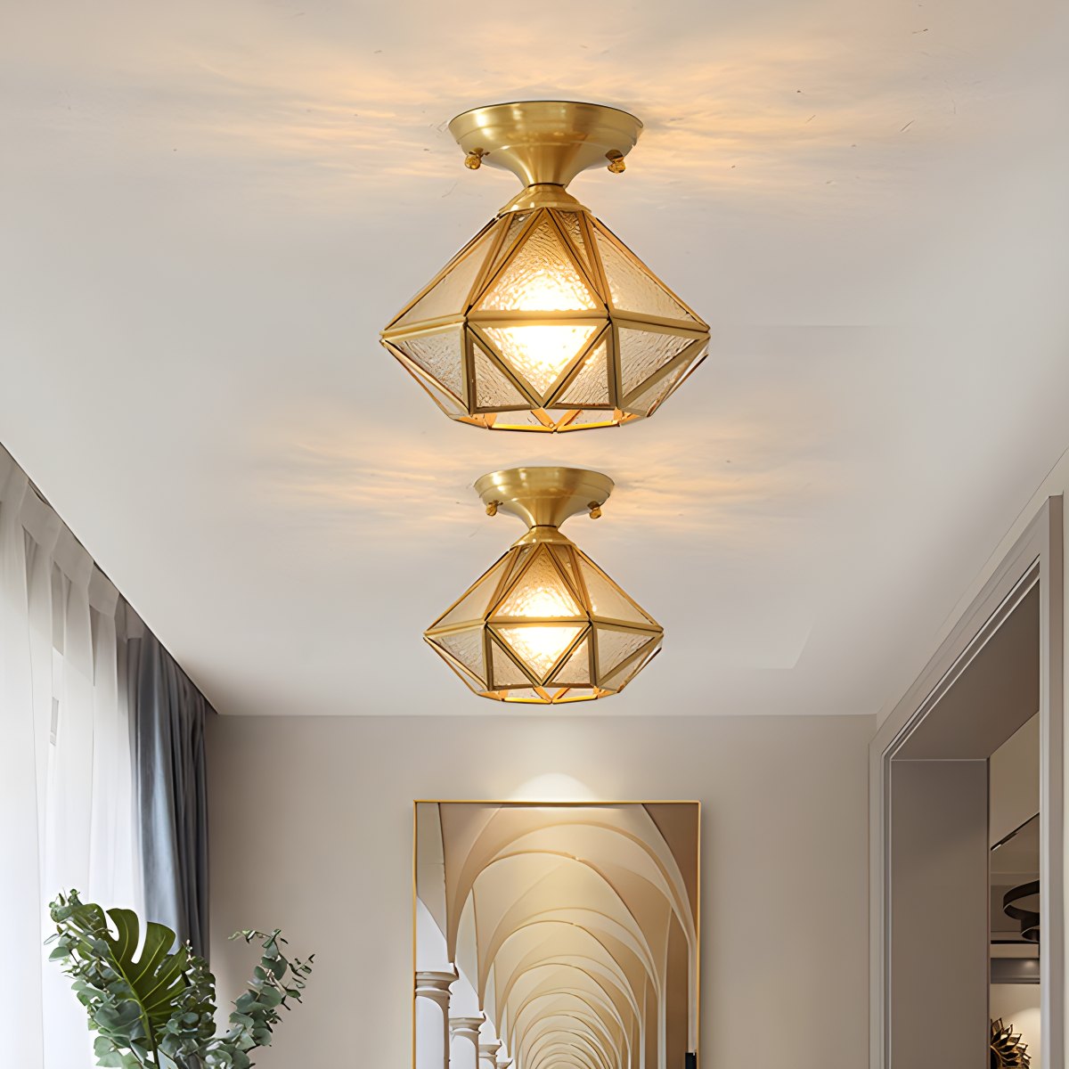Feyran European Style Copper Glass Ceiling Lamp-A