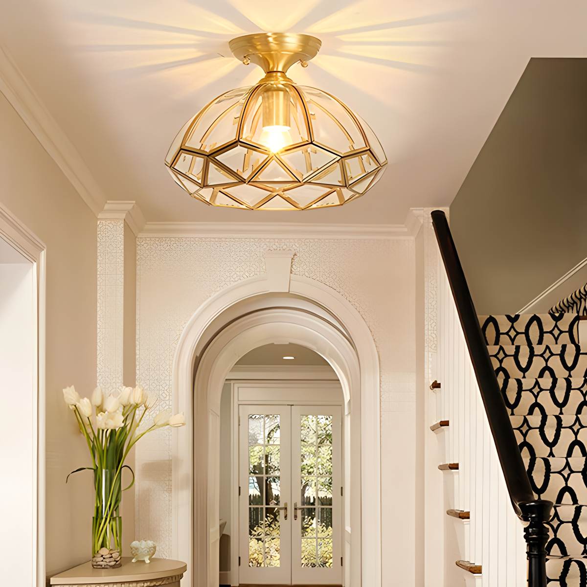 Feyran European Style Copper Glass Ceiling Lamp-C