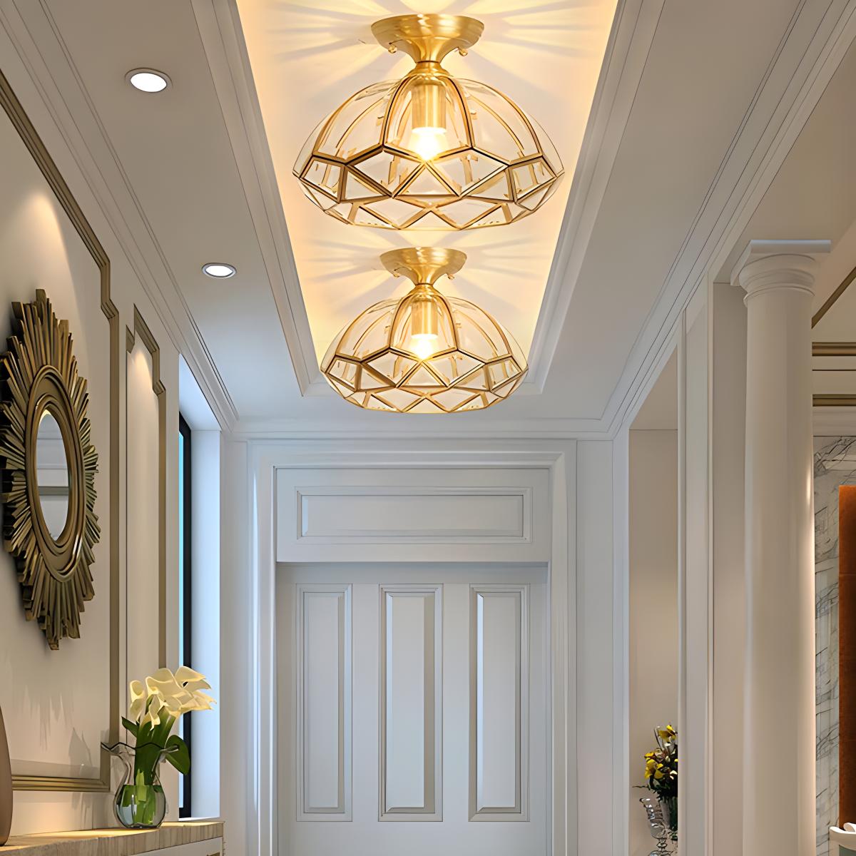 Feyran European Style Copper Glass Ceiling Lamp-C