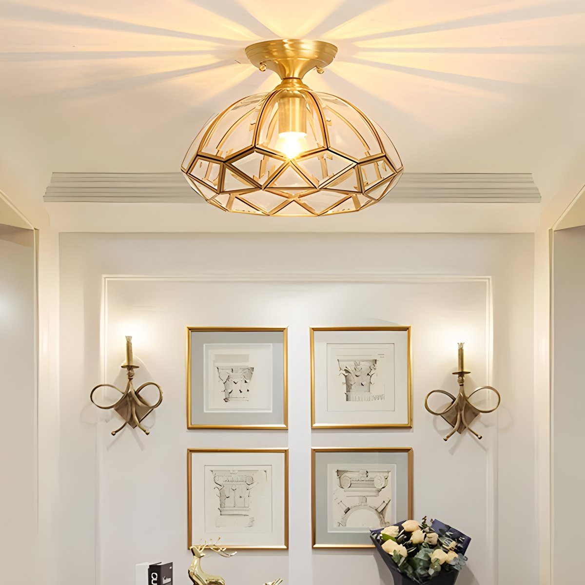 Feyran European Style Copper Glass Ceiling Lamp-C