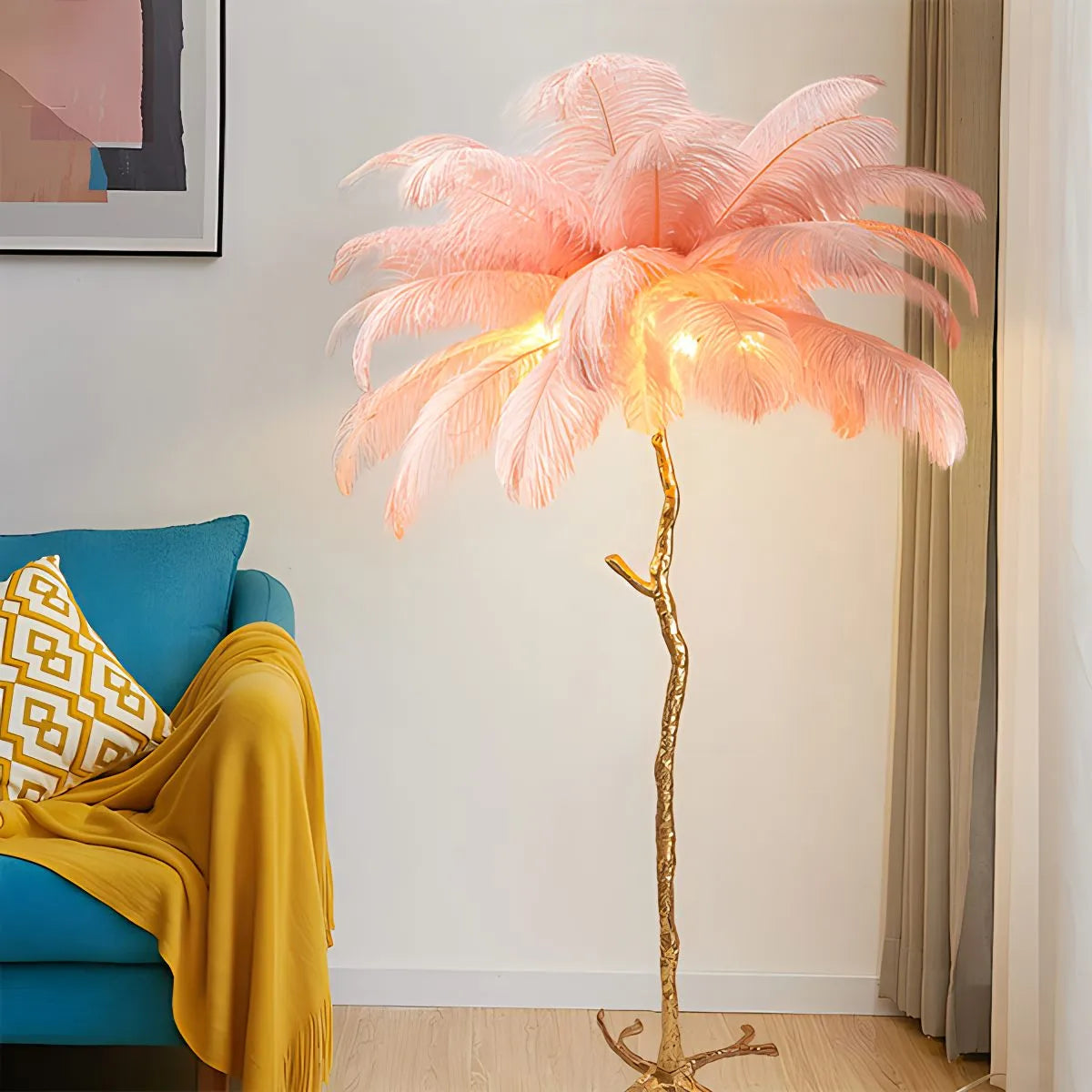 Feyran Feather Palm Tree Floor Lamp for Living Room