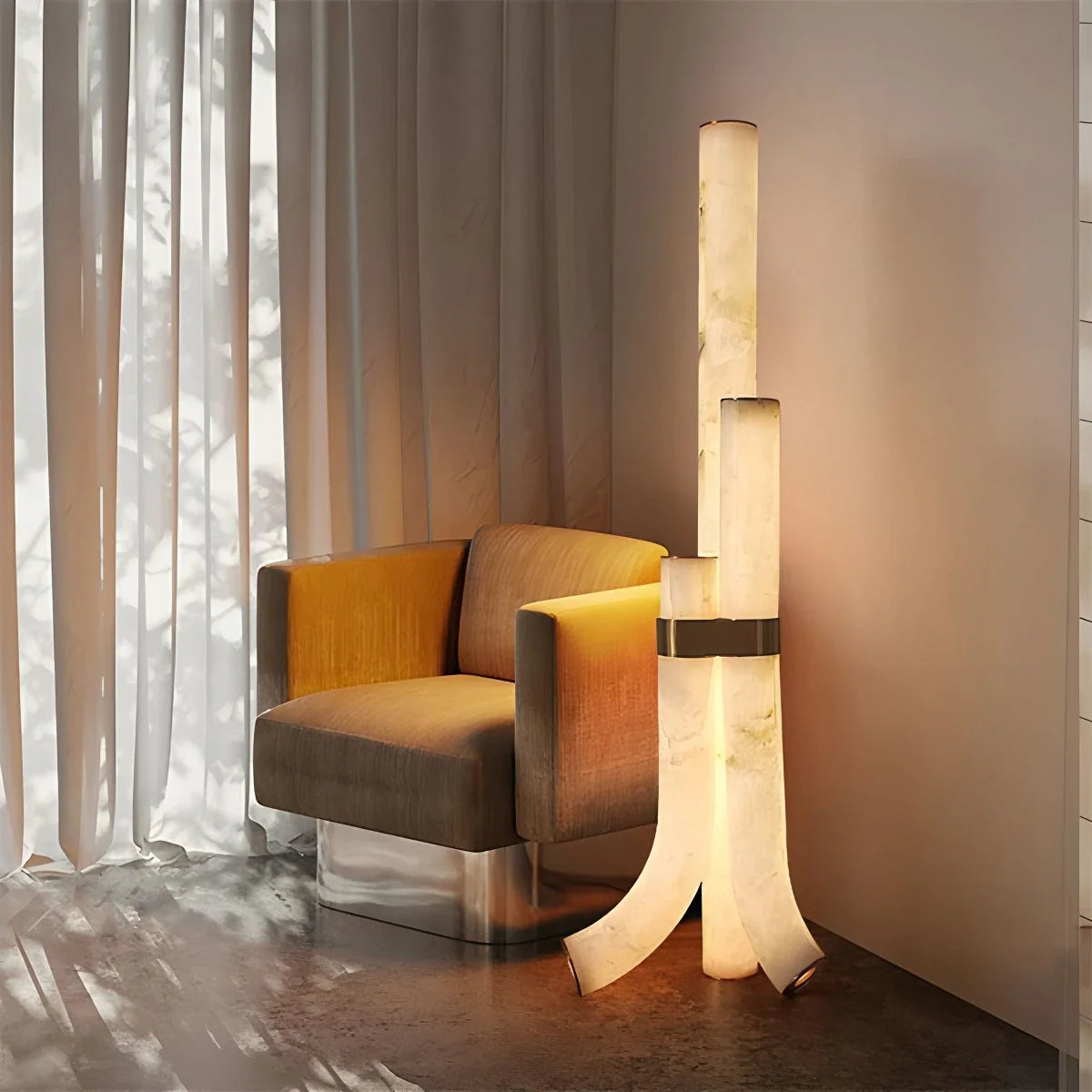 Feyran Copper & Natural Spanish Alabaster Piped Floor Lamp