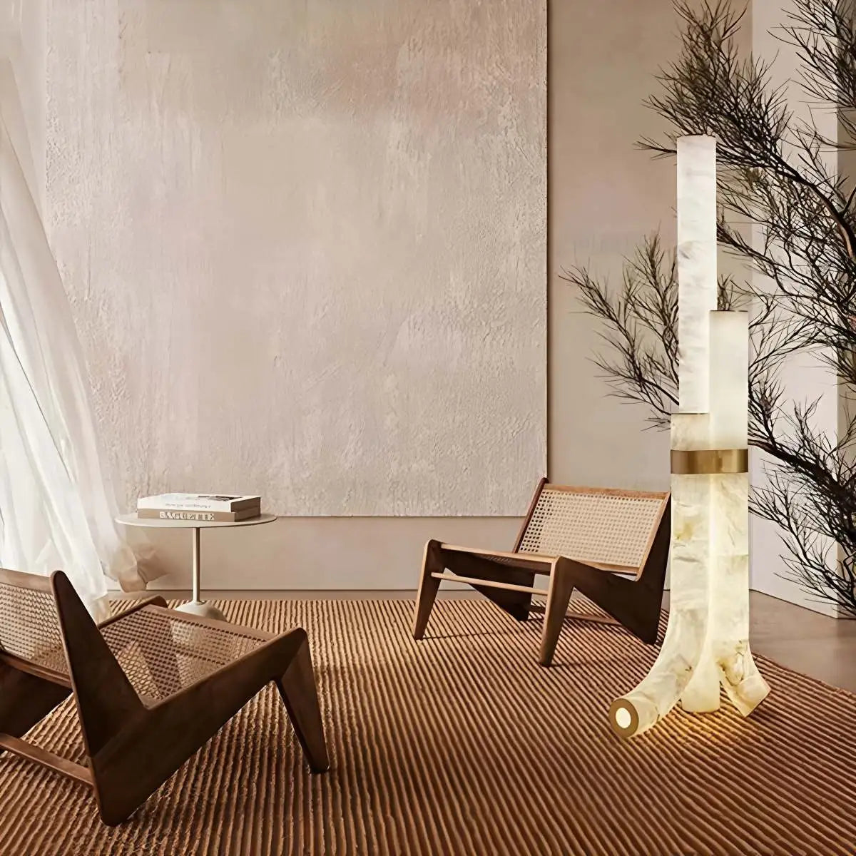 Feyran Copper & Natural Spanish Alabaster Piped Floor Lamp