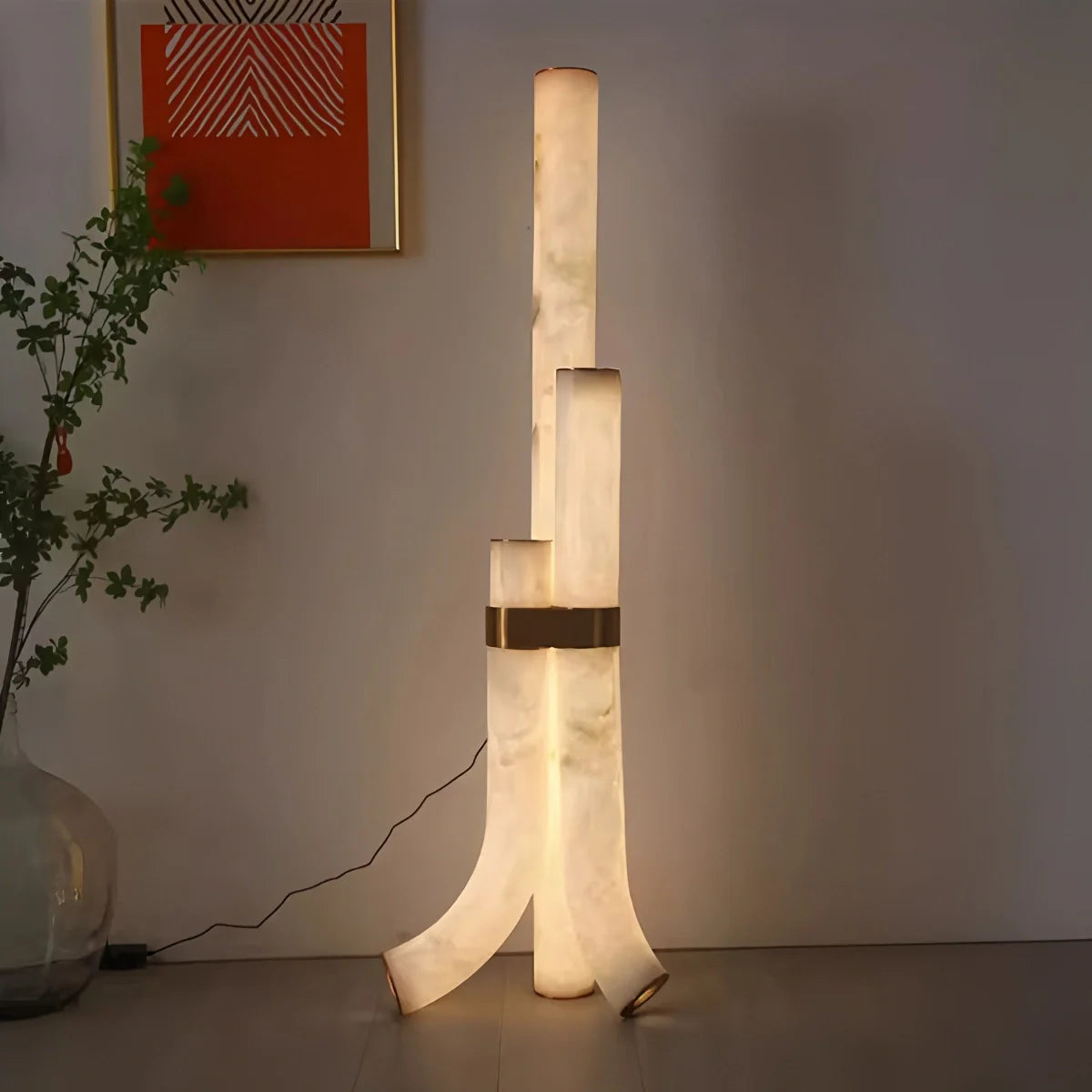 Feyran Copper & Natural Spanish Alabaster Piped Floor Lamp