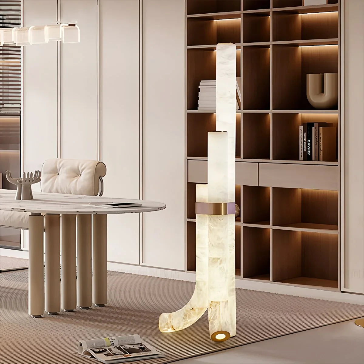 Feyran Copper & Natural Spanish Alabaster Piped Floor Lamp