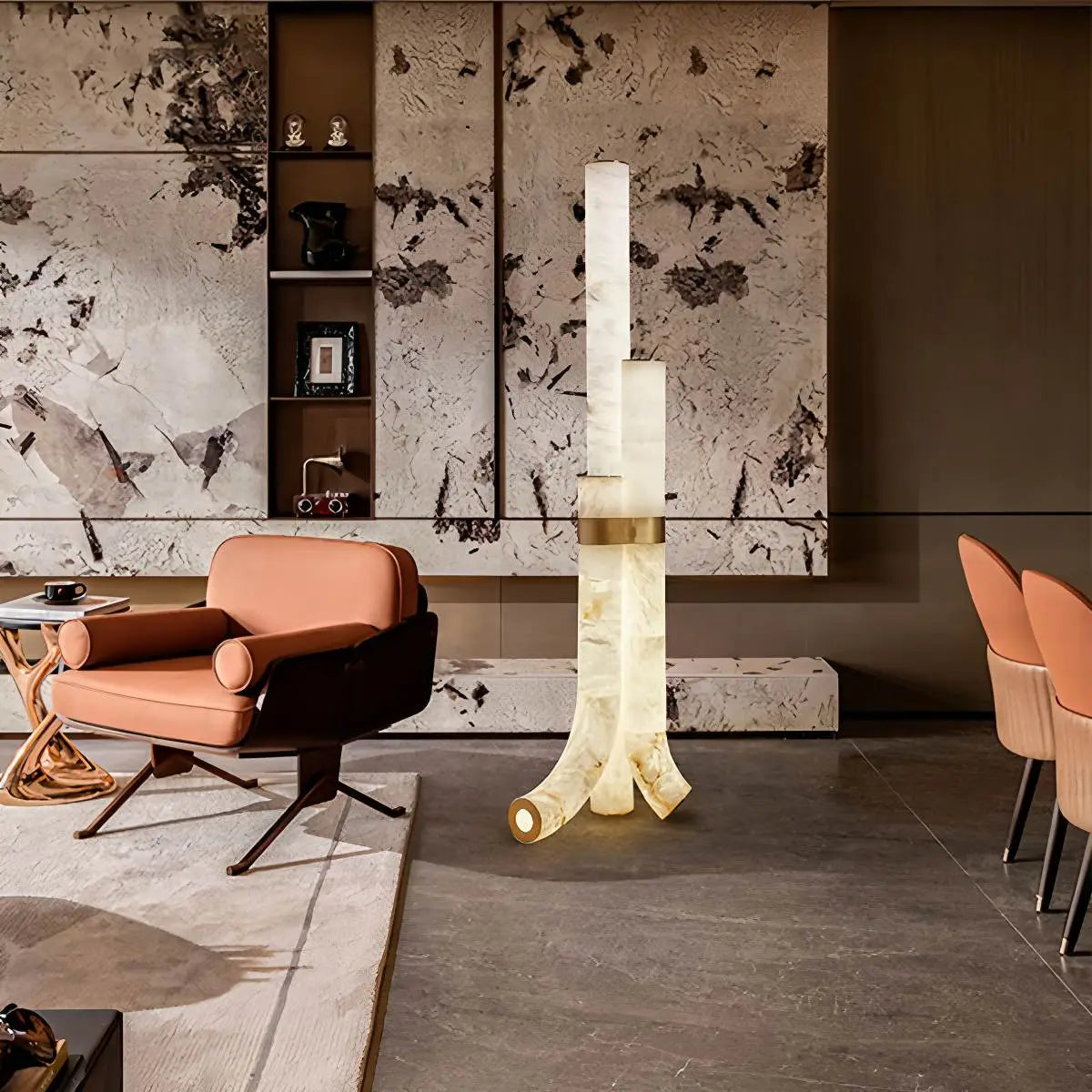 Feyran Copper & Natural Spanish Alabaster Piped Floor Lamp