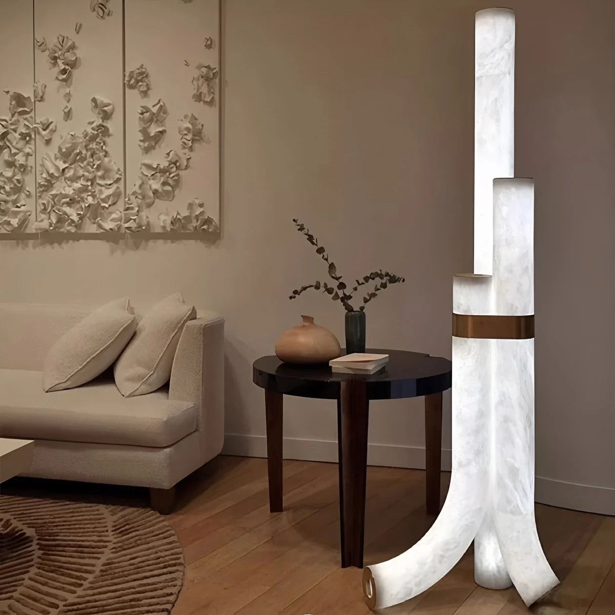 Feyran Copper & Natural Spanish Alabaster Piped Floor Lamp