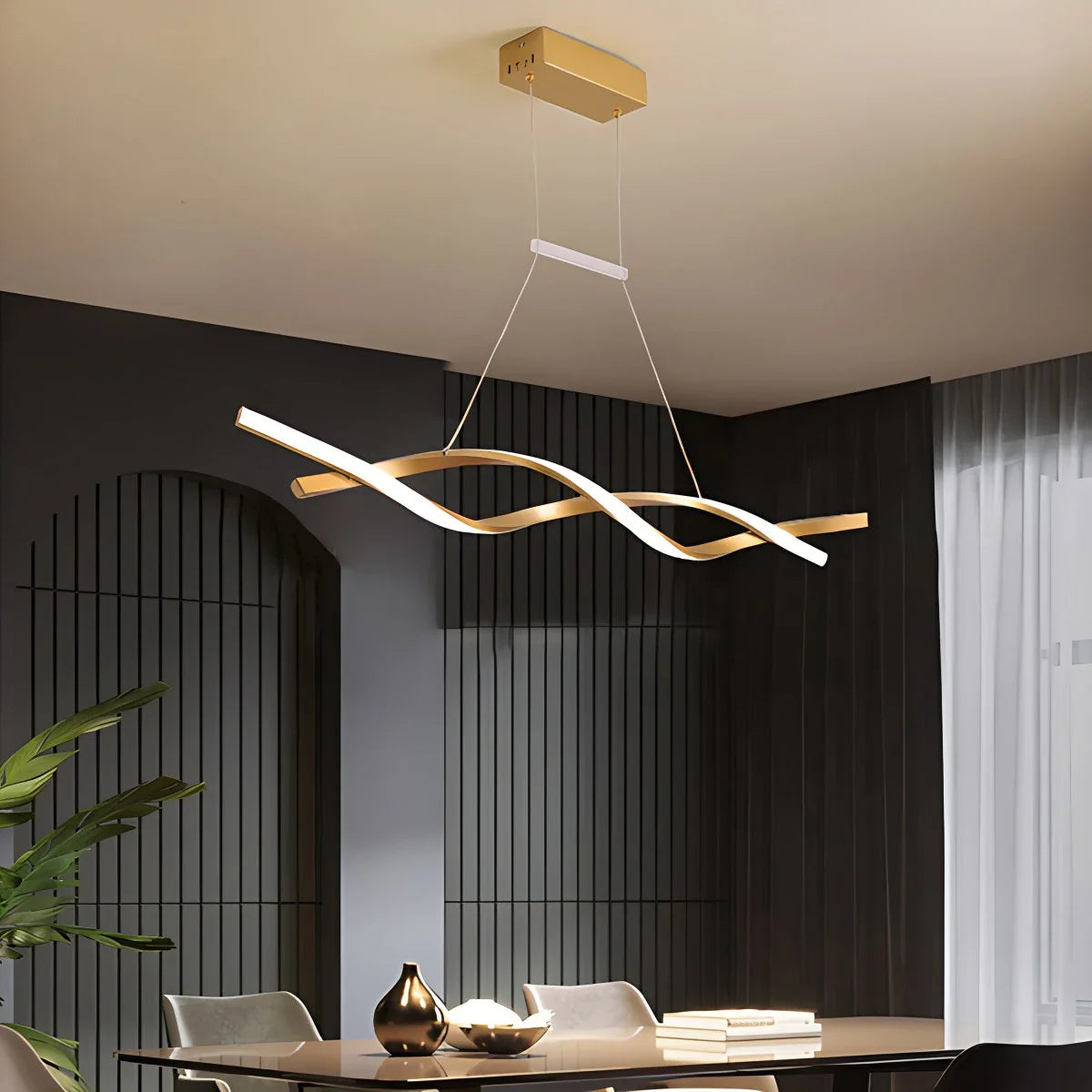Feyran LED Linear Wave Chandelier for Dining Room