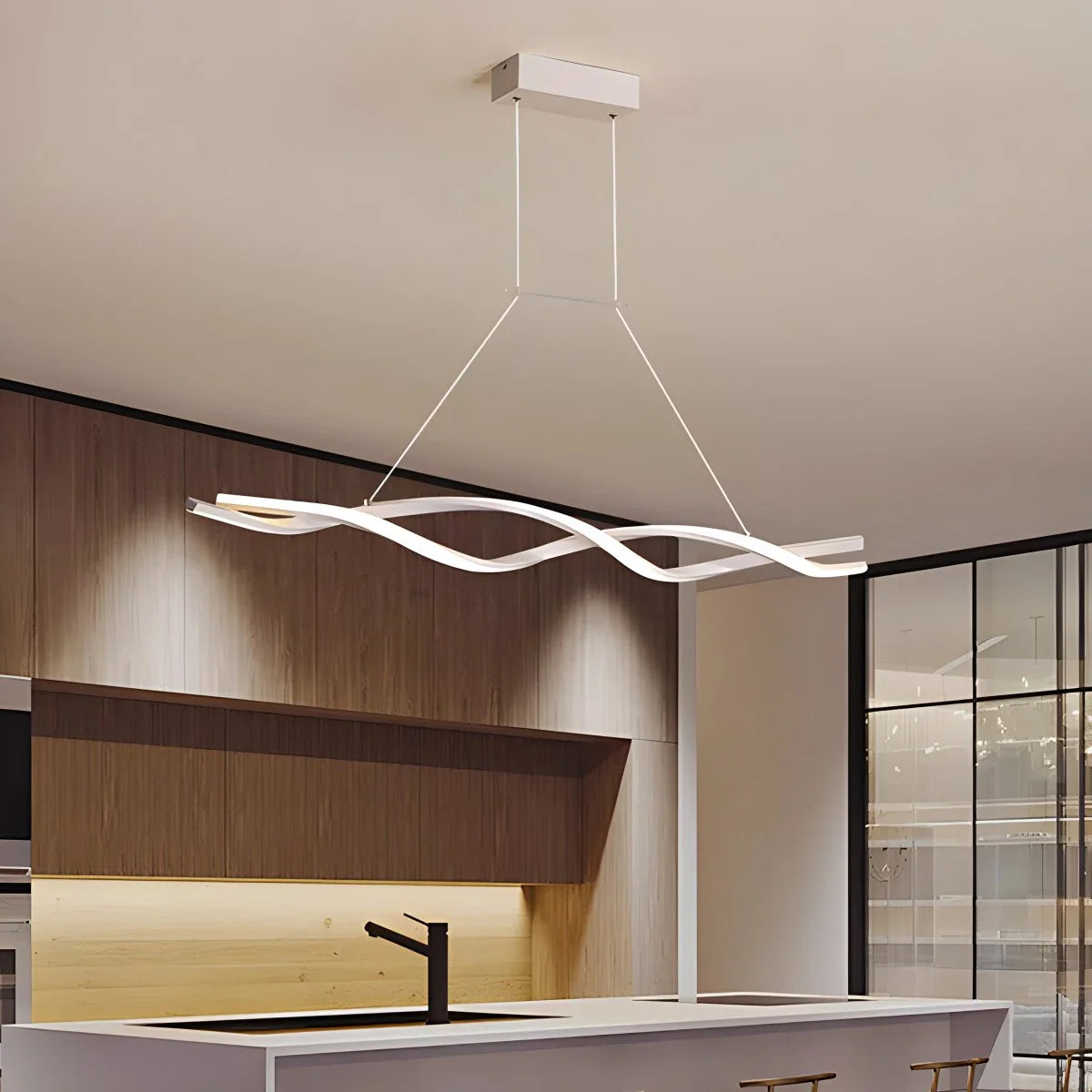 Feyran LED Linear Wave Chandelier for Dining Room