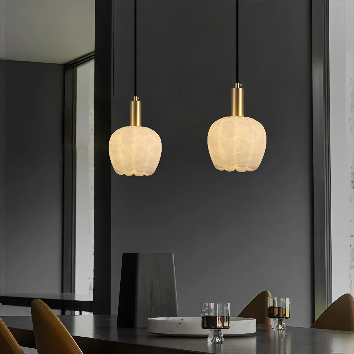 Feyran Flower Bud Shaped Spanish Alabaster Pendant Light