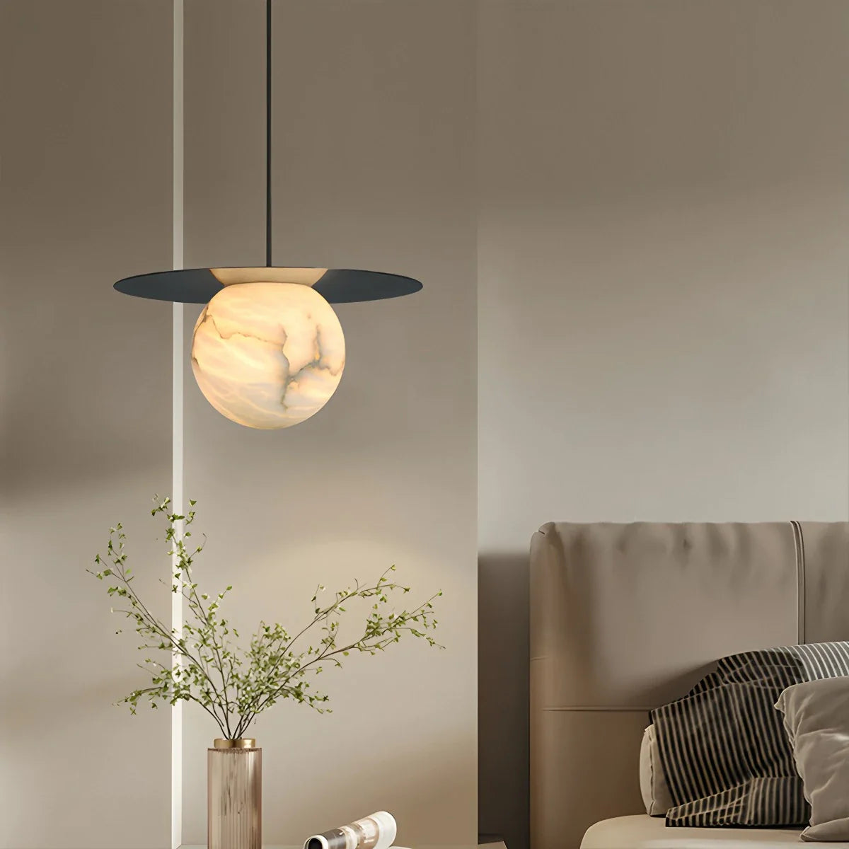 Feyran Luxury Spherical Natural Spanish Alabaster Pendant Light