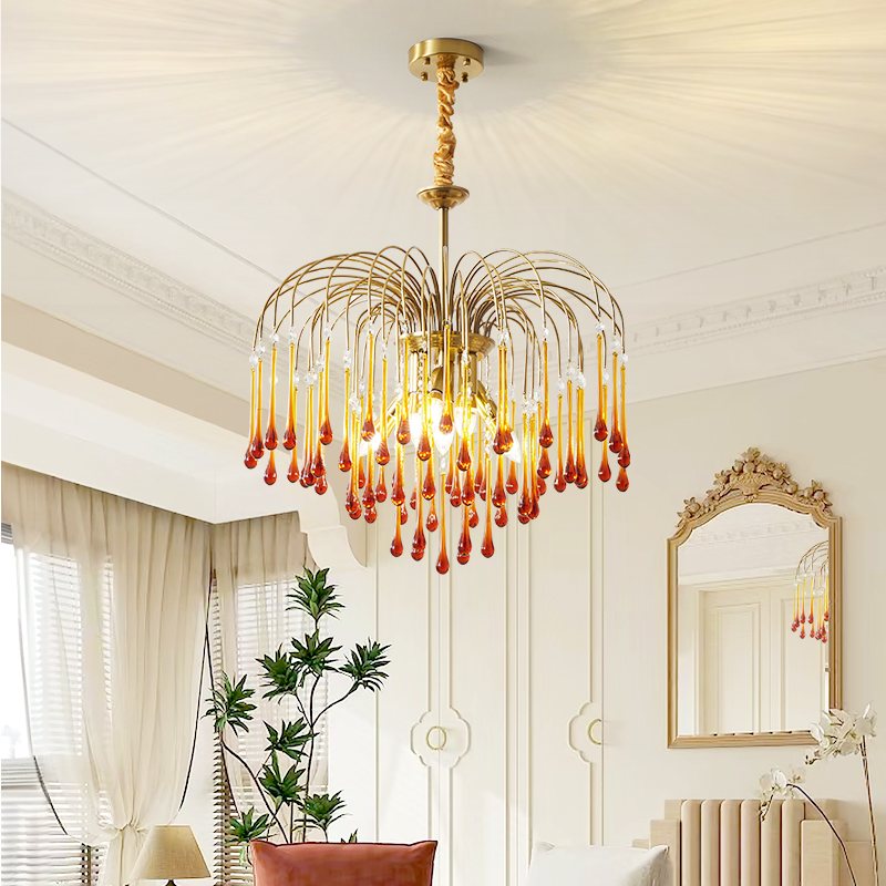 Feyran French Retro Water Drop Glass Chandelier