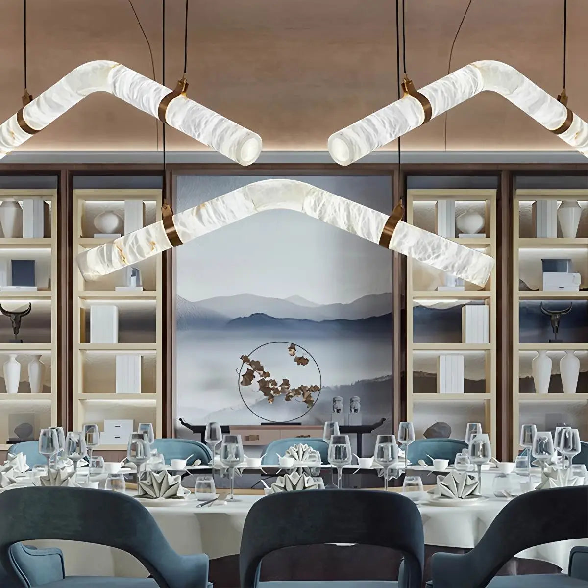 Feyran Minimalist Linear Spanish Alabaster Pendant Light