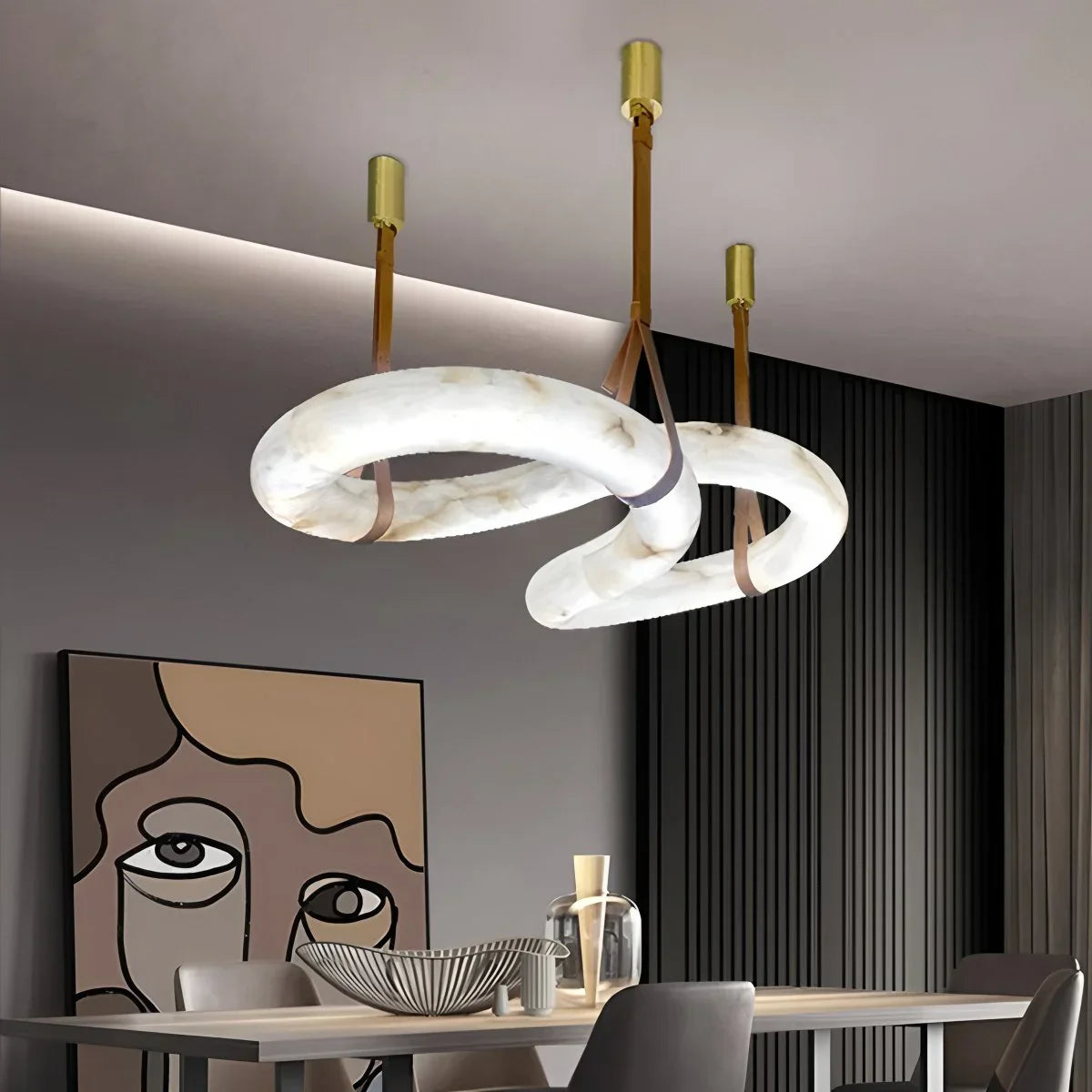 Feyran Minimalist Linear Spanish Alabaster Pendant Light