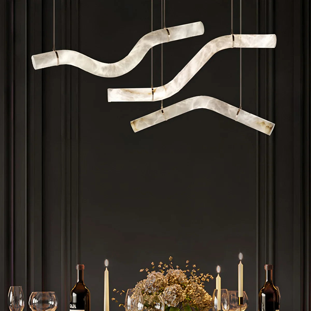 Feyran Minimalist Linear Spanish Alabaster Pendant Light