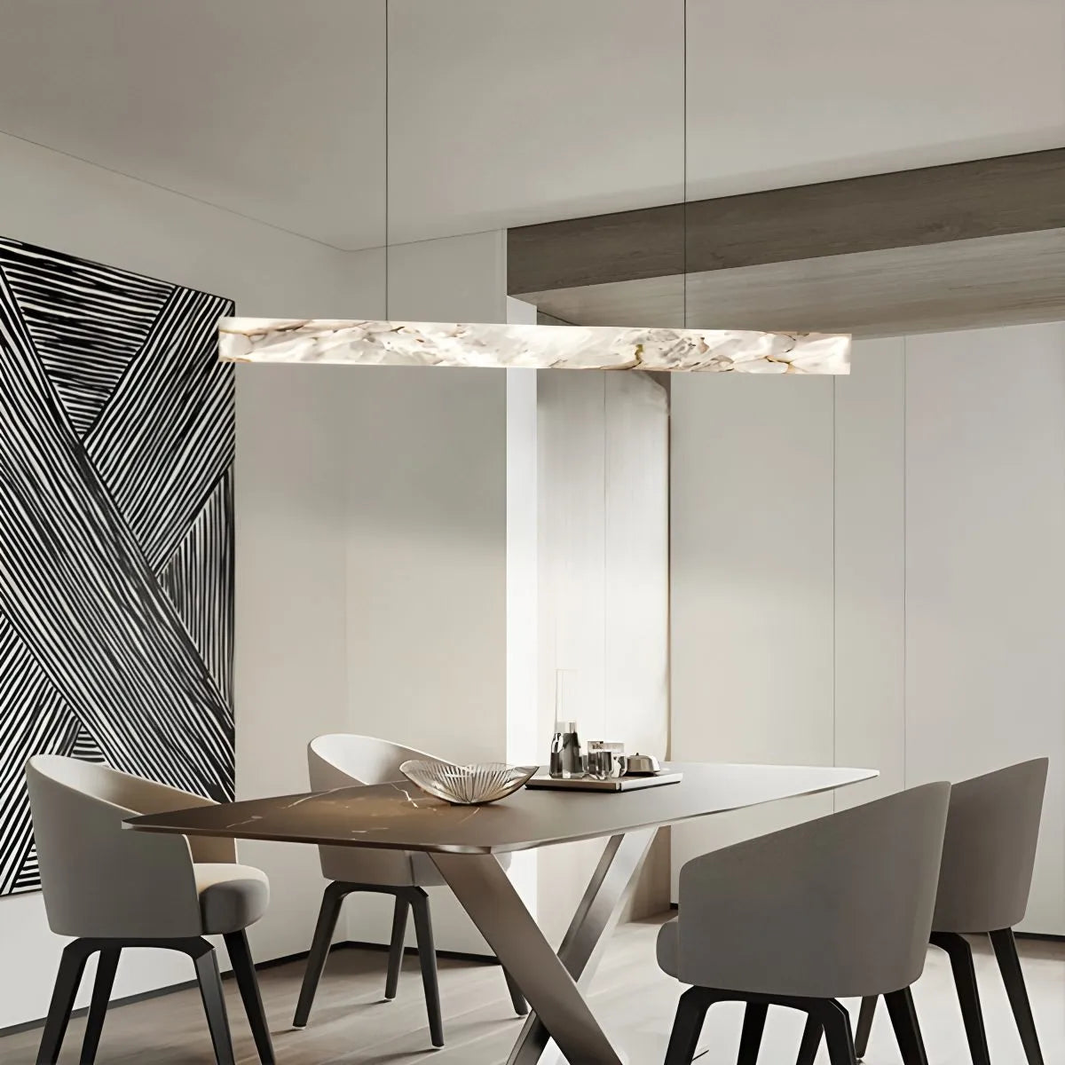 Feyran Minimalist Linear Spanish Alabaster Pendant Light