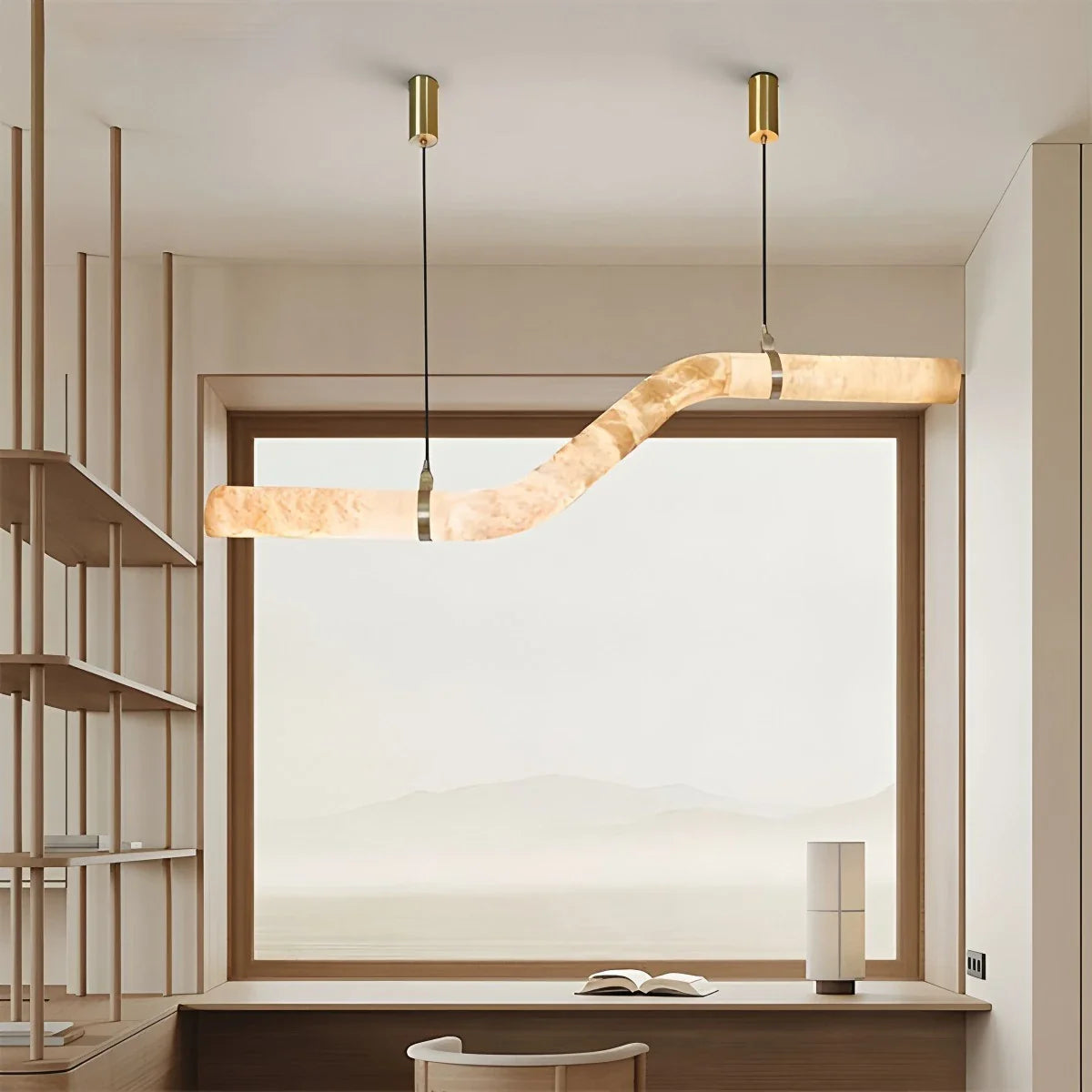 Feyran Minimalist Linear Spanish Alabaster Pendant Light