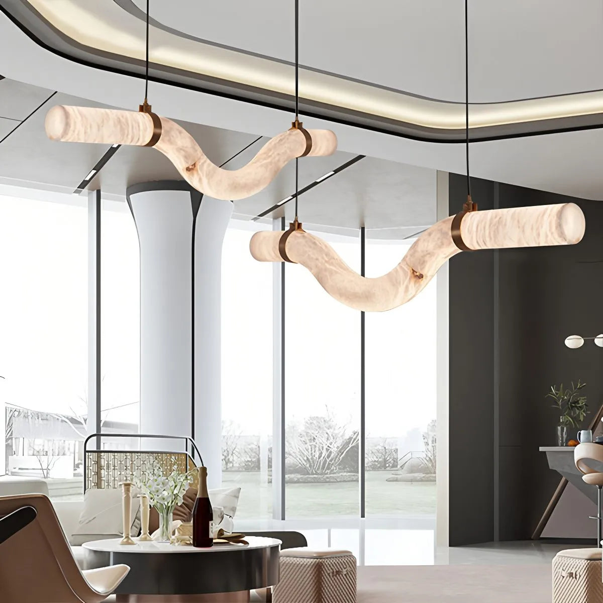 Feyran Minimalist Linear Spanish Alabaster Pendant Light