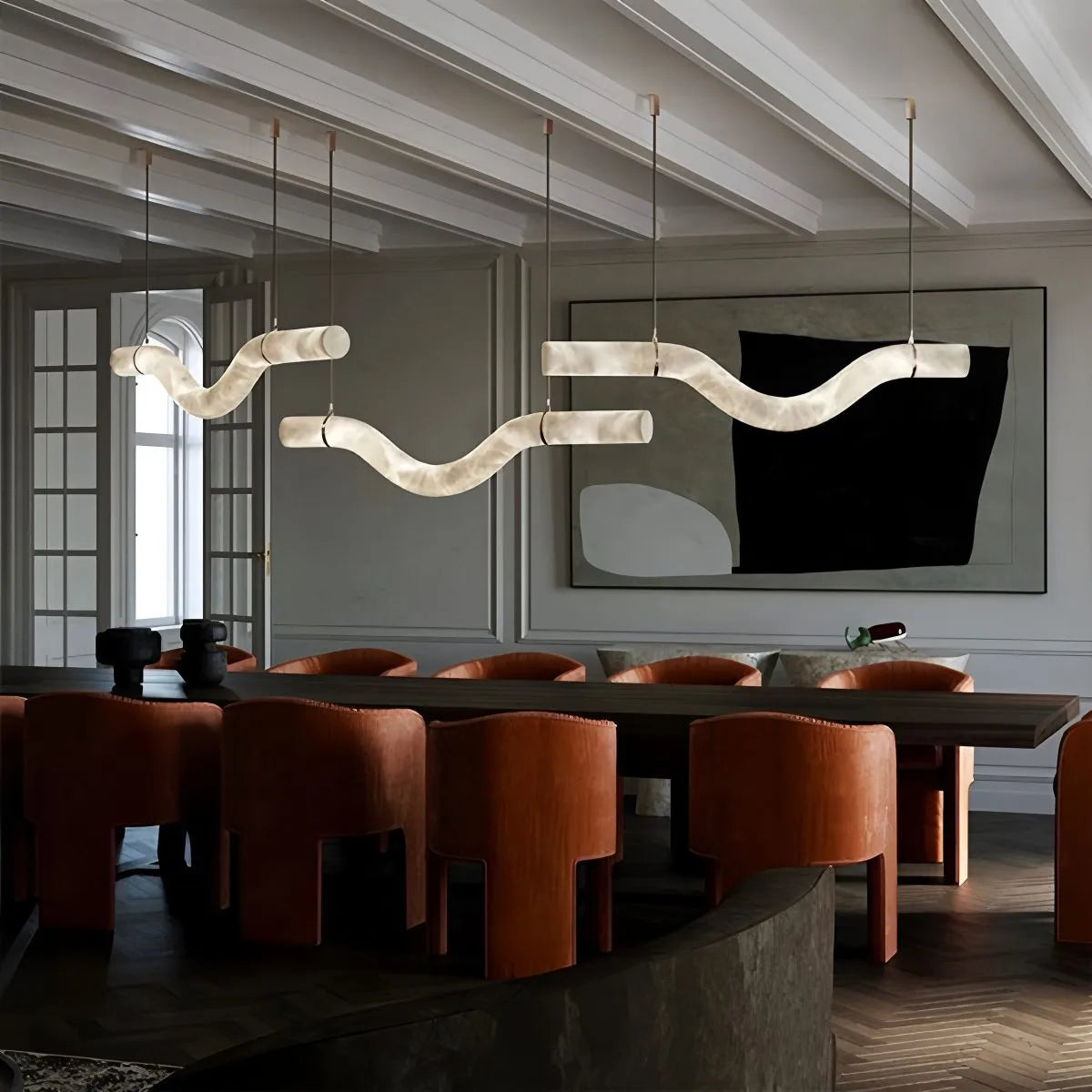 Feyran Minimalist Linear Spanish Alabaster Pendant Light