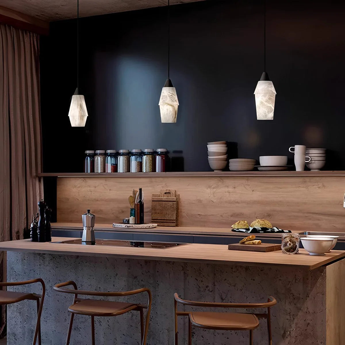 Feyran Natural Spanish Alabaster Pendant Light for Kitchen Island