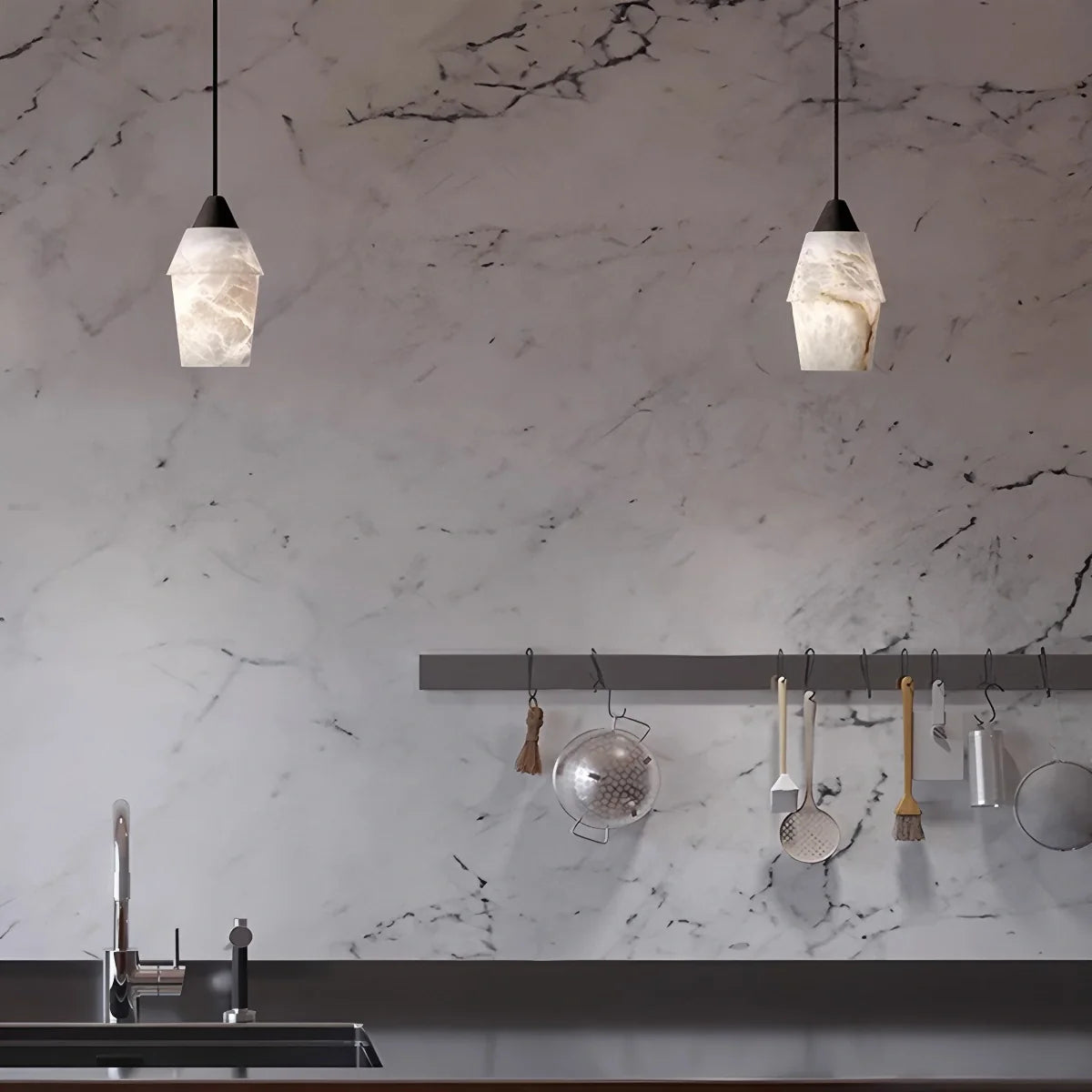 Feyran Natural Spanish Alabaster Pendant Light for Kitchen Island