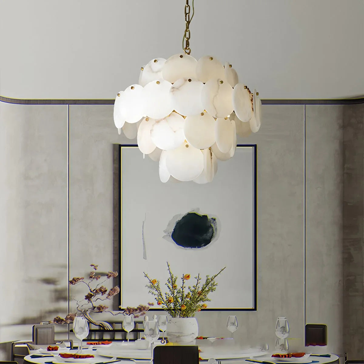 Feyran Modern Round Shell Spanish Alabaster Chandelier