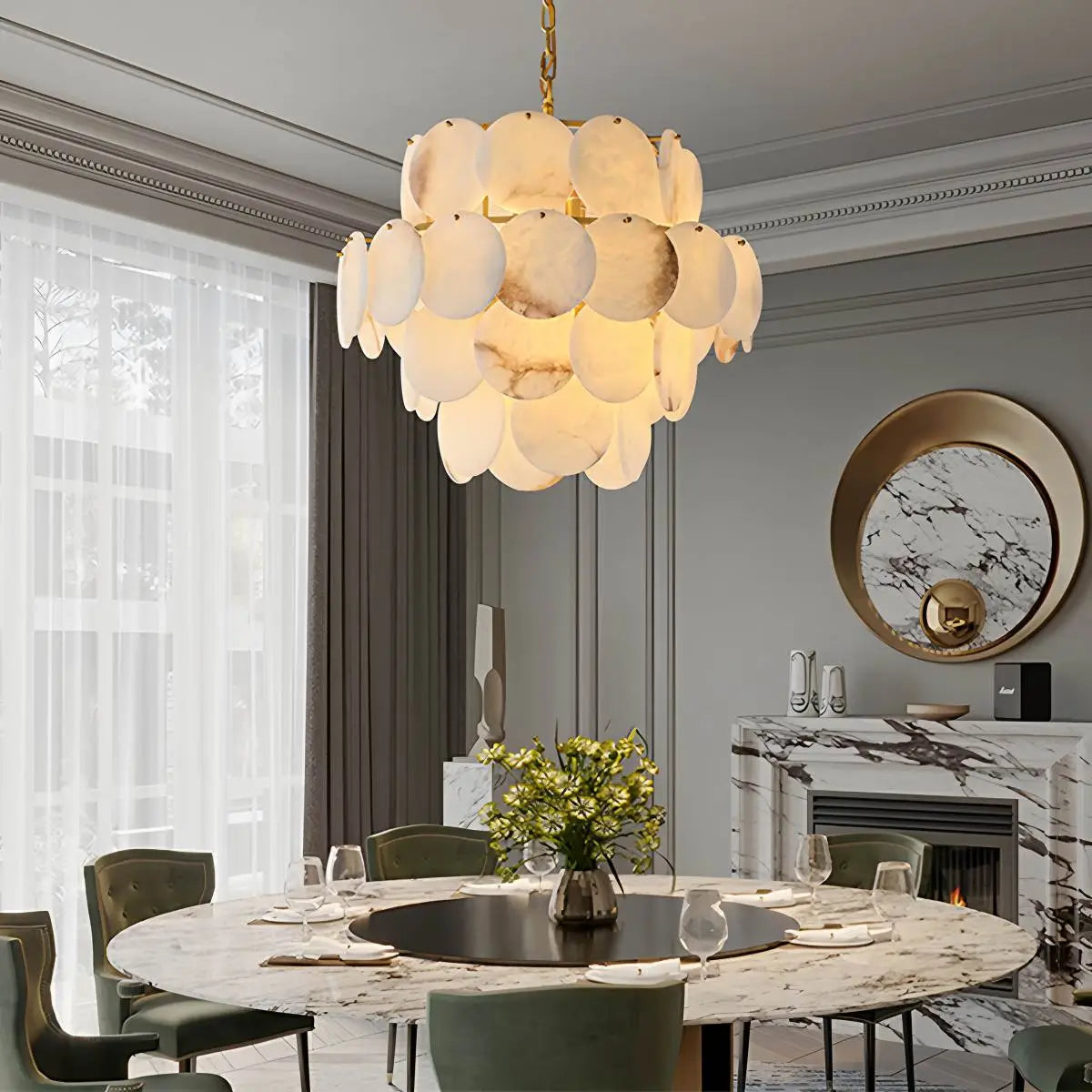 Feyran Modern Round Shell Spanish Alabaster Chandelier