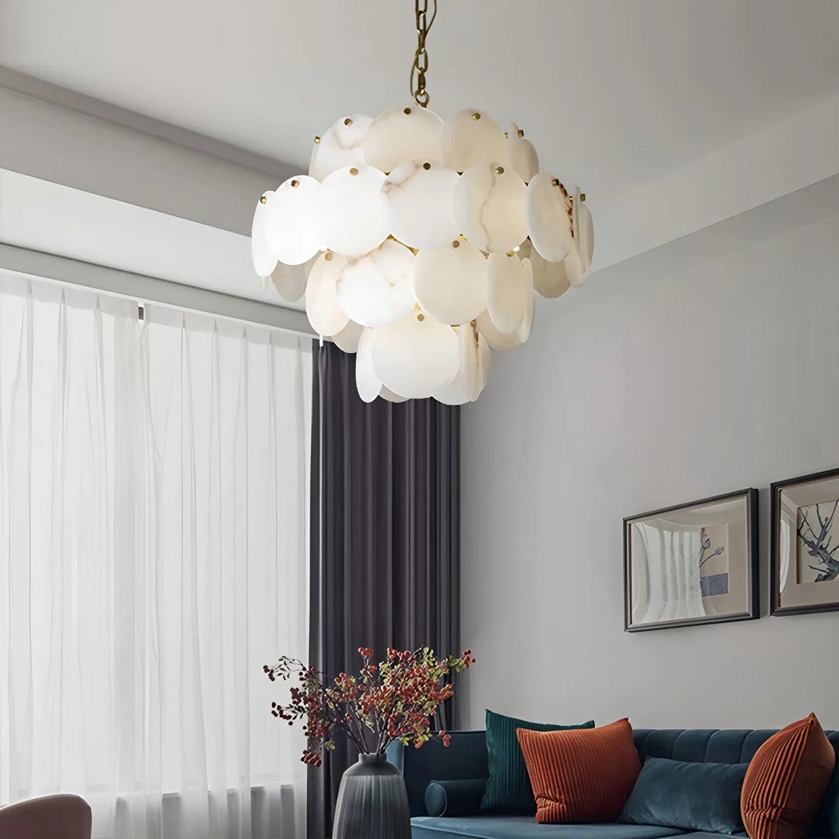 Feyran Modern Round Shell Spanish Alabaster Chandelier