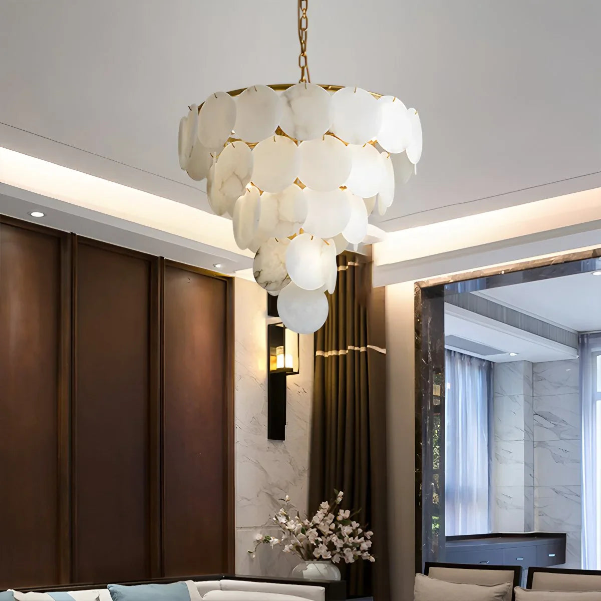 Feyran Modern Round Shell Spanish Alabaster Chandelier