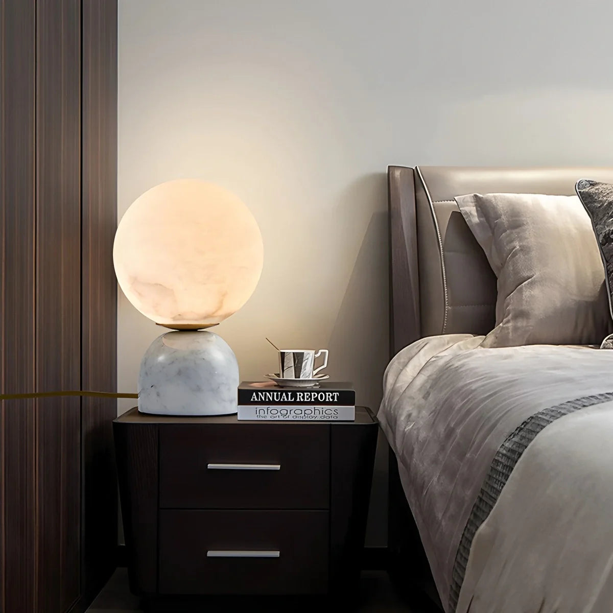 Feyran Modern Globe Spanish Alabaster Table Lamp Bedside Lighting