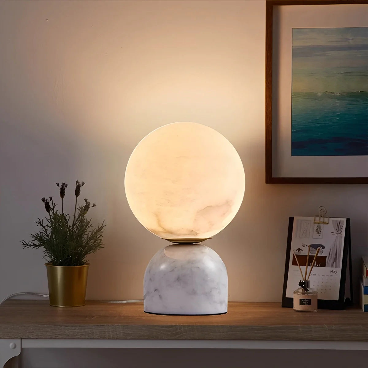 Feyran Modern Globe Spanish Alabaster Table Lamp Bedside Lighting