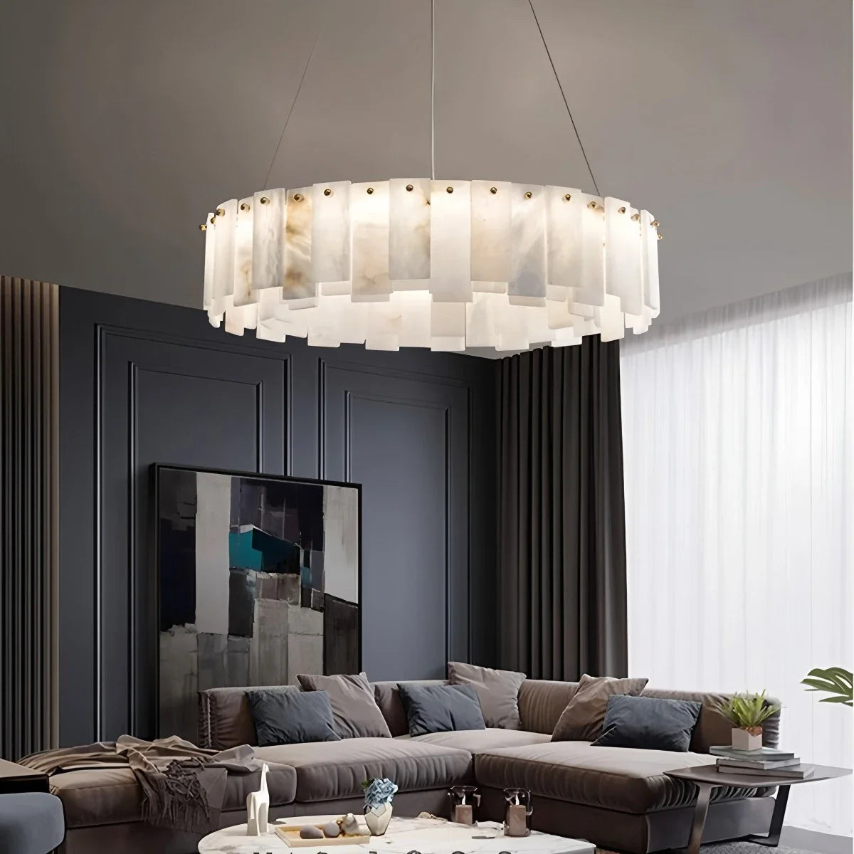 Feyran Modern Ring Spanish Alabaster Chandelier for Living Room