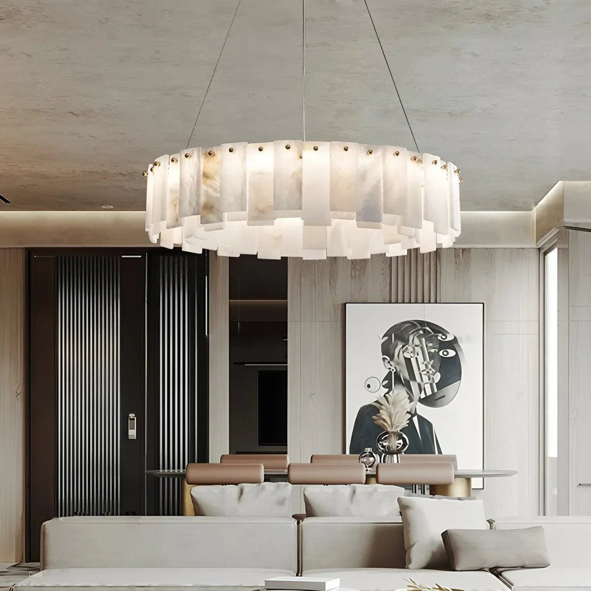 Feyran Modern Ring Spanish Alabaster Chandelier for Living Room