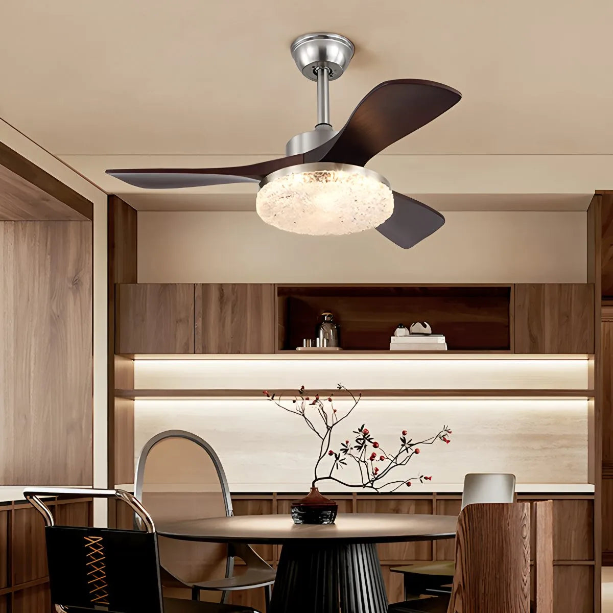Feyran Vintage Luxury Solid Wood Ceiling Fan Light