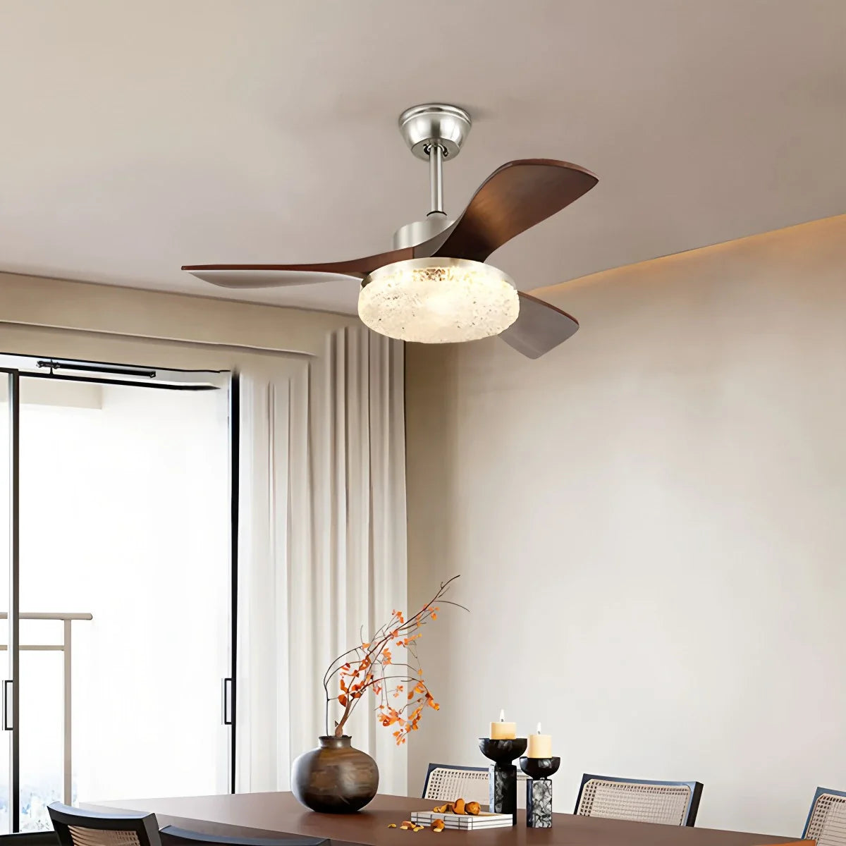 Feyran Vintage Luxury Solid Wood Ceiling Fan Light