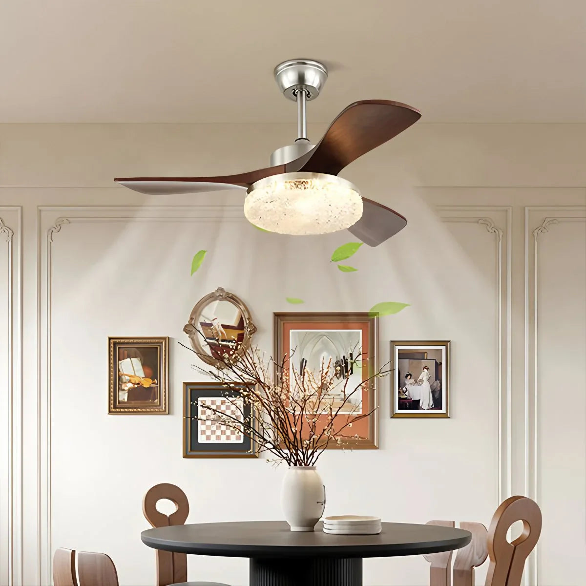 Feyran Vintage Luxury Solid Wood Ceiling Fan Light