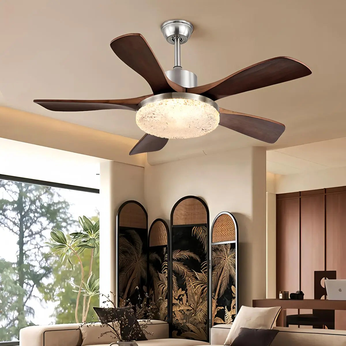 Feyran Vintage Luxury Solid Wood Ceiling Fan Light