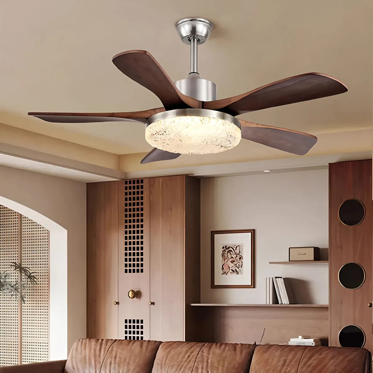 Feyran Vintage Luxury Solid Wood Ceiling Fan Light