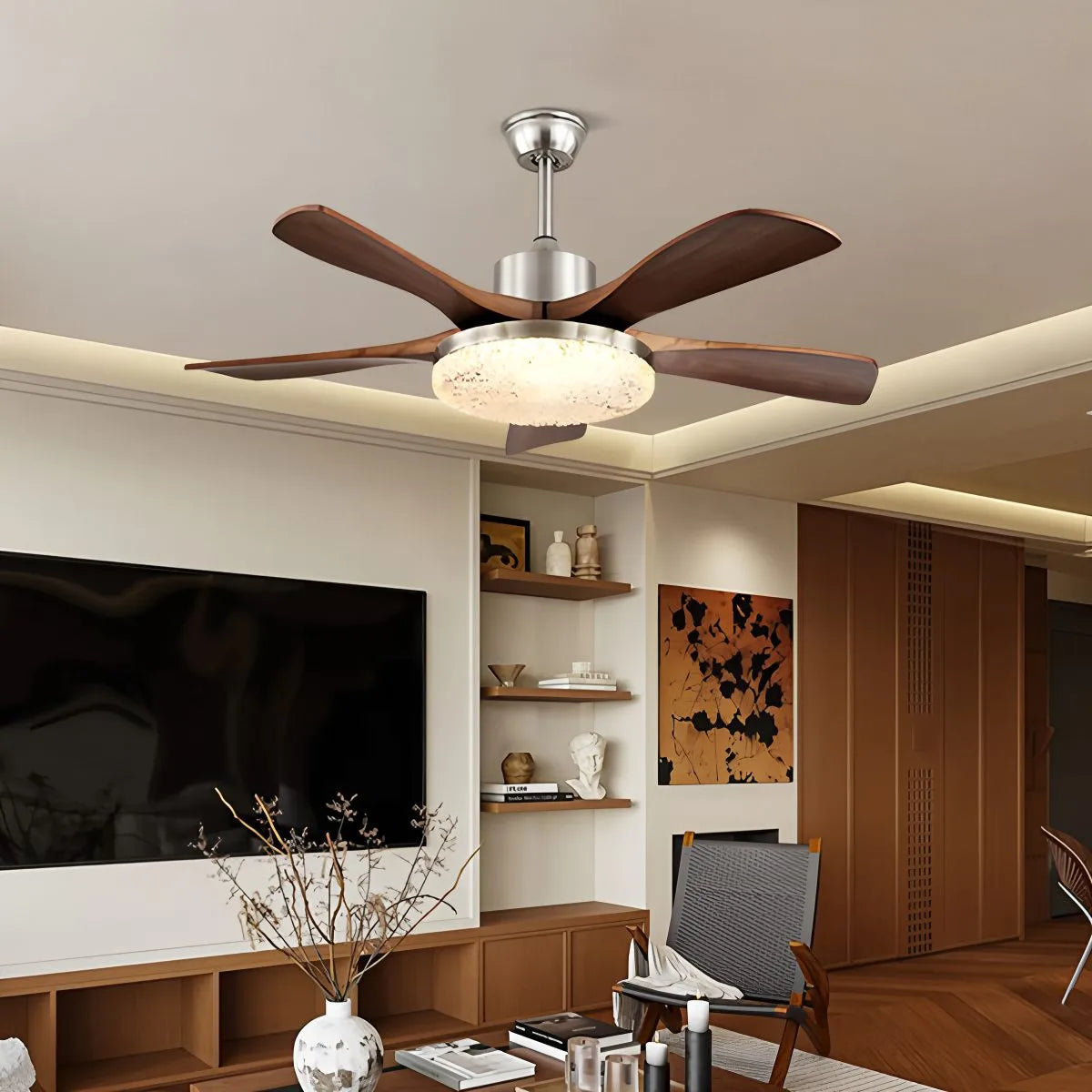 Feyran Vintage Luxury Solid Wood Ceiling Fan Light