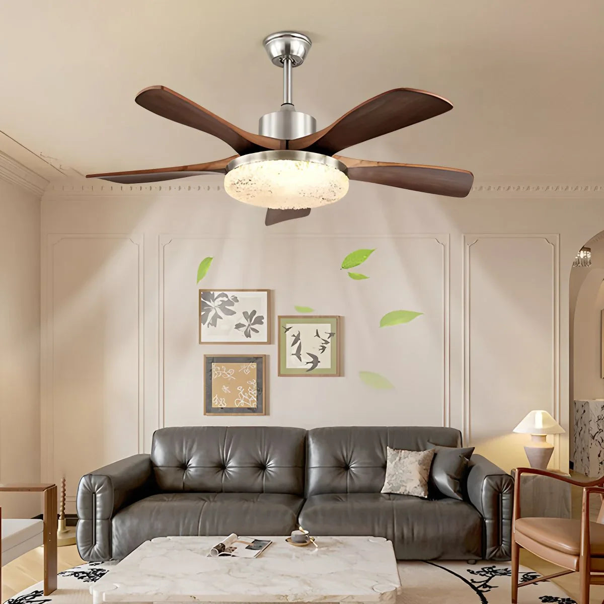 Feyran Vintage Luxury Solid Wood Ceiling Fan Light