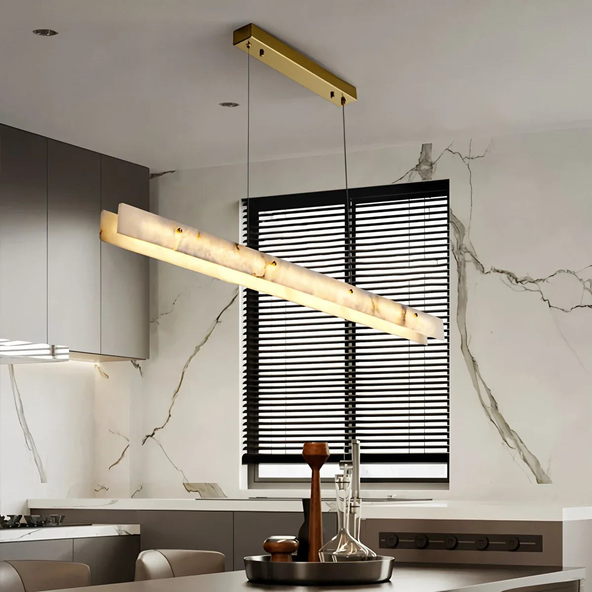 Feyran Modern Minimalist Linear Spanish Alabaster Pendant Light