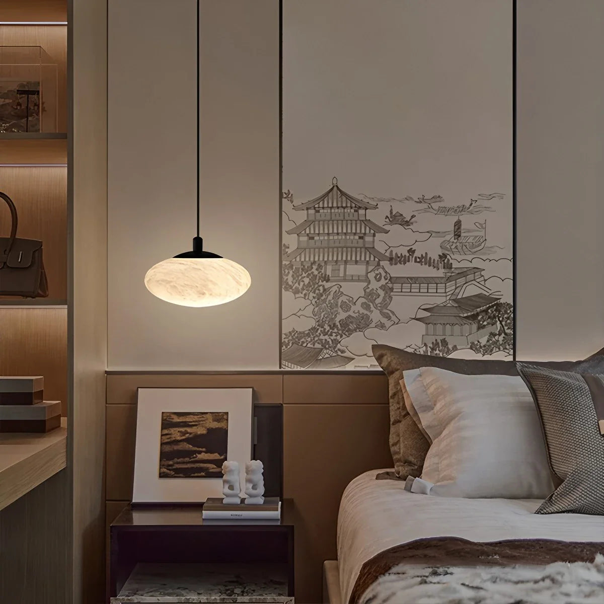 Feyran Modern Oval Bedroom Spanish Alabaster Pendant Light