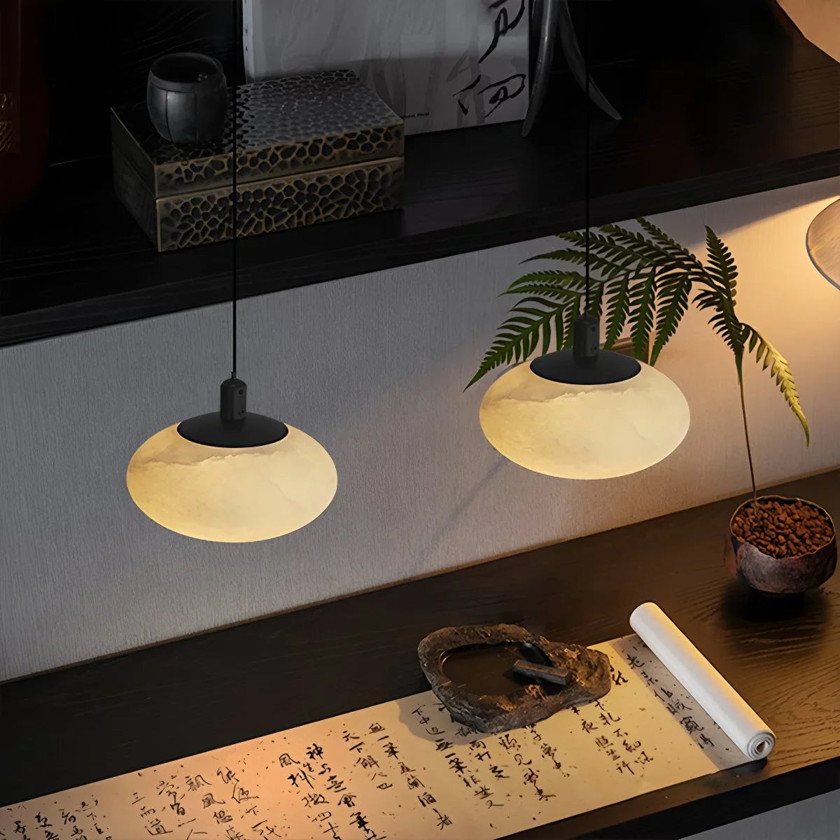 Feyran Modern Oval Bedroom Spanish Alabaster Pendant Light